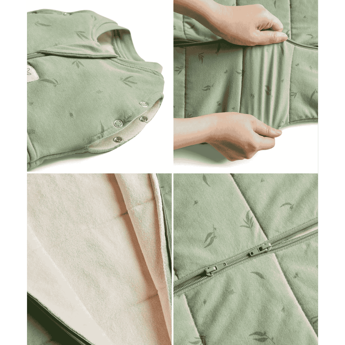 Showing the stretch and material of the cocoon swaddle bag.