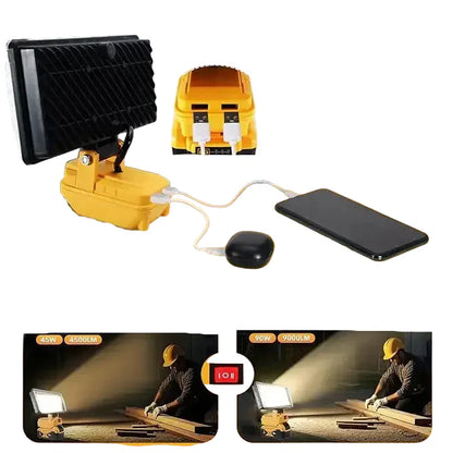 Cordless LED Work Light for 18V–20V Battery with USB Charging & Emergency Floodlight