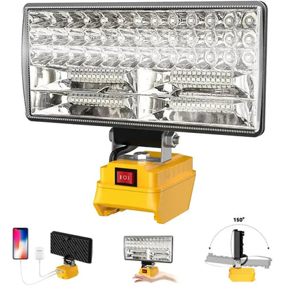 Cordless LED Work Light for 18V–20V Battery with USB Charging & Emergency Floodlight