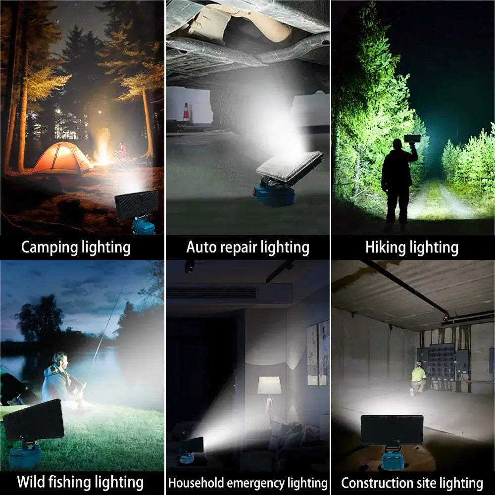 Cordless LED Work Light for 18V–20V Battery with USB Charging & Emergency Floodlight