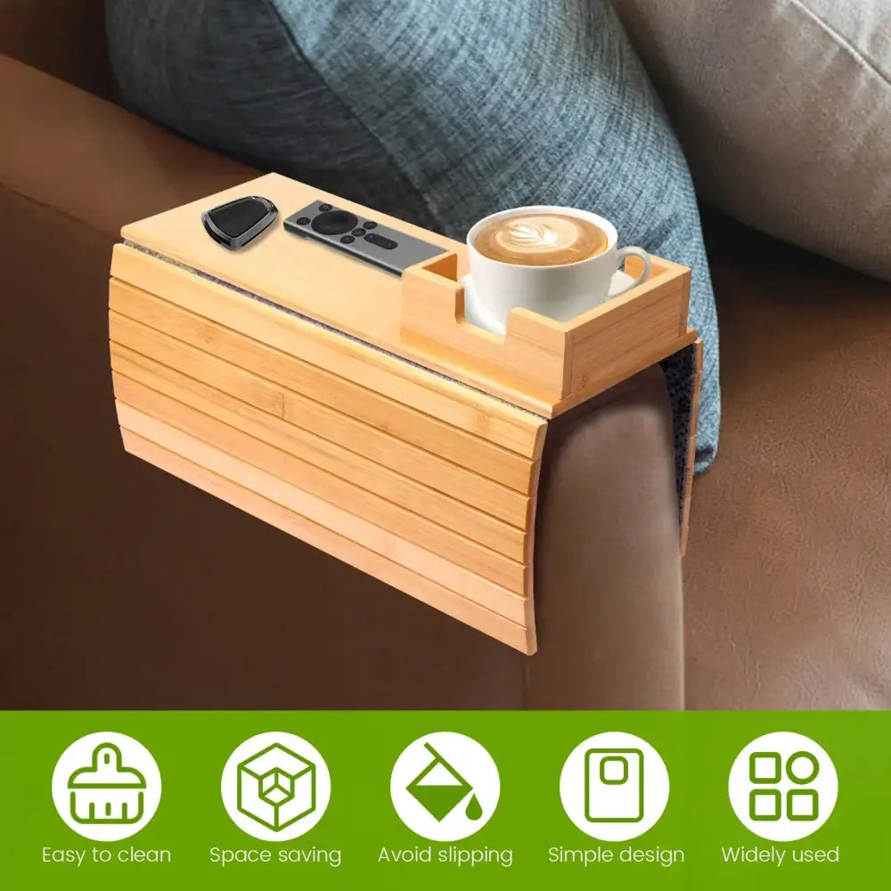 Wooden Sofa Armrest Tray with Cup Holder