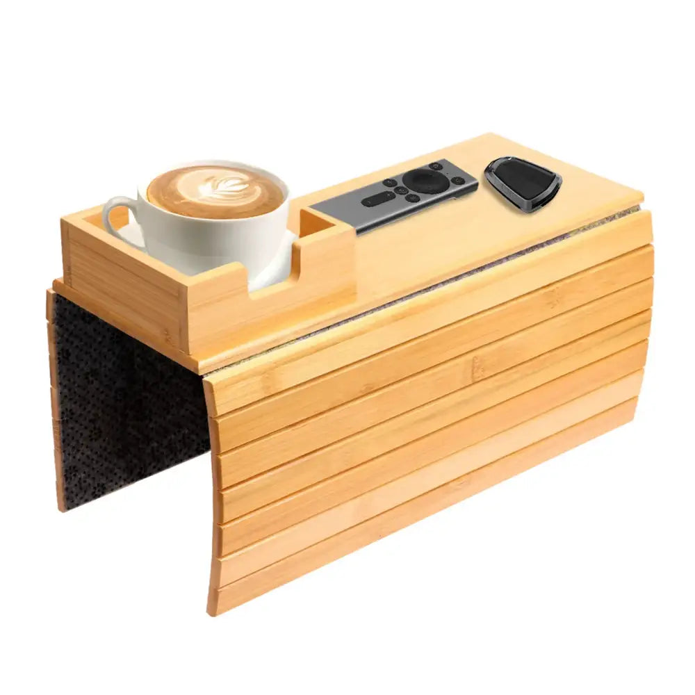 Wooden Sofa Armrest Tray with Cup Holder