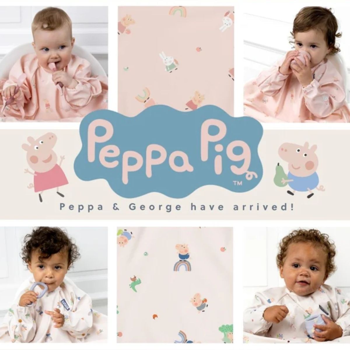 Collage of children wearing Peppa Pig-themed clothing with the brand's logo and text.