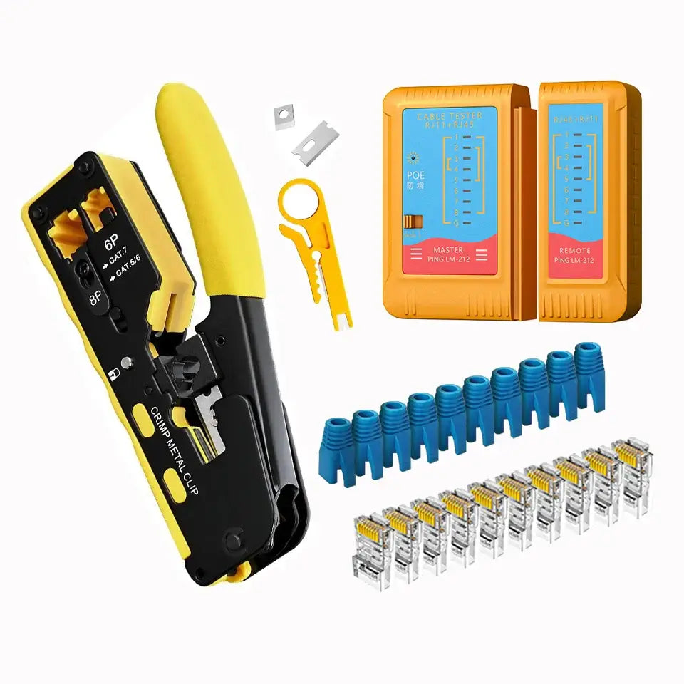 Crimping & Stripping Tool with 8P/6P Ethernet Connectors (different colours available)