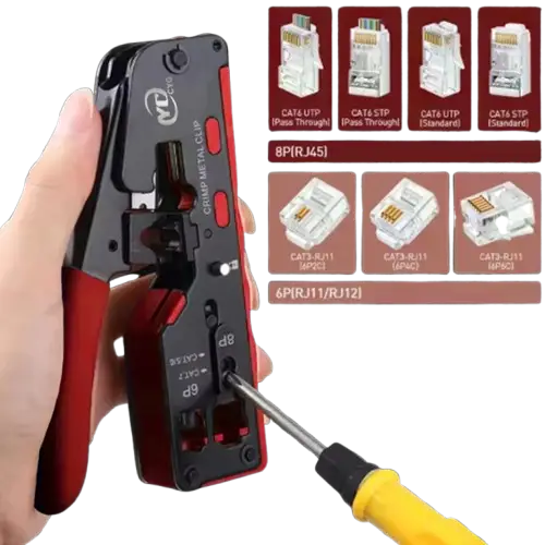Crimping & Stripping Tool with 8P/6P Ethernet Connectors (different colours available)