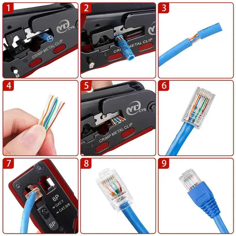 Crimping & Stripping Tool with 8P/6P Ethernet Connectors (different colours available)
