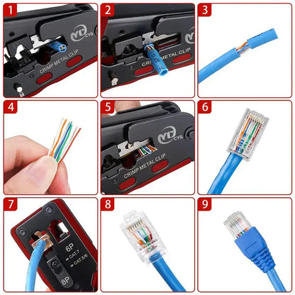 Crimping & Stripping Tool with 8P/6P Ethernet Connectors (different colours available)