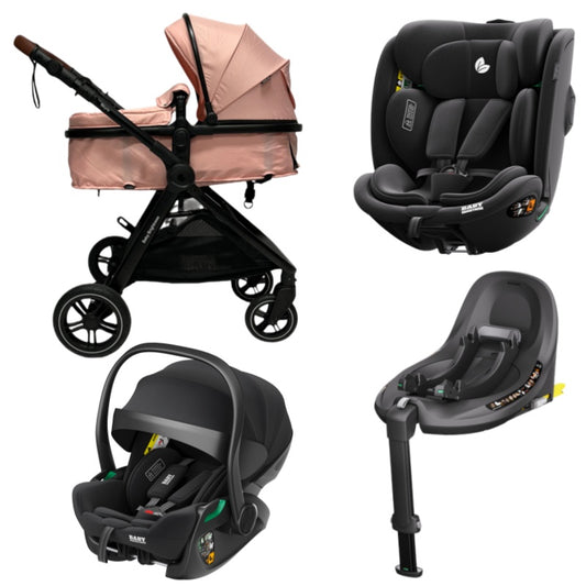 Pre-order Skyra 2-in-1 Newborn Pram & Bassinet Stroller + Reclining infant capsule + 360 car seat with Rotating ISOFIX Base (Pink)