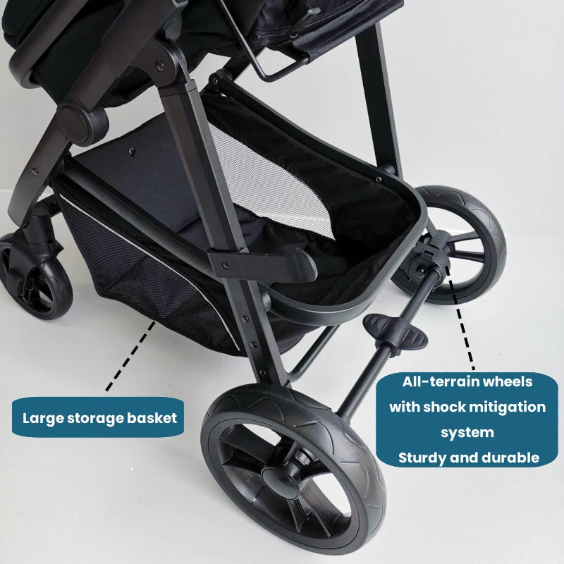 Newborn Pram – Palms Stroller with Bassinet and Car Seat (Black)