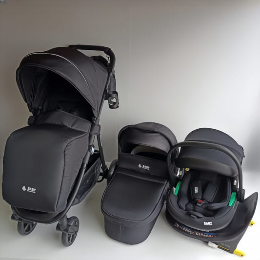 Baby Brightness Poplar baby stroller with carrycot, capsule and Rotation ISOFIX base Black