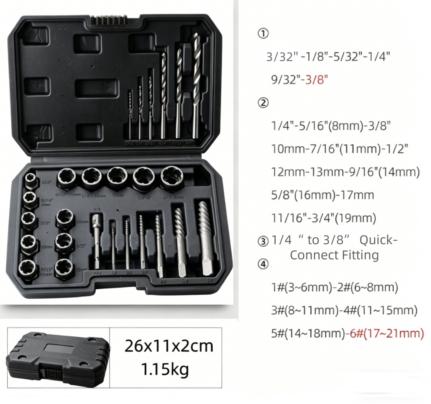 26PCS Easy Out Stripped Screw Remover Socket Set Tool