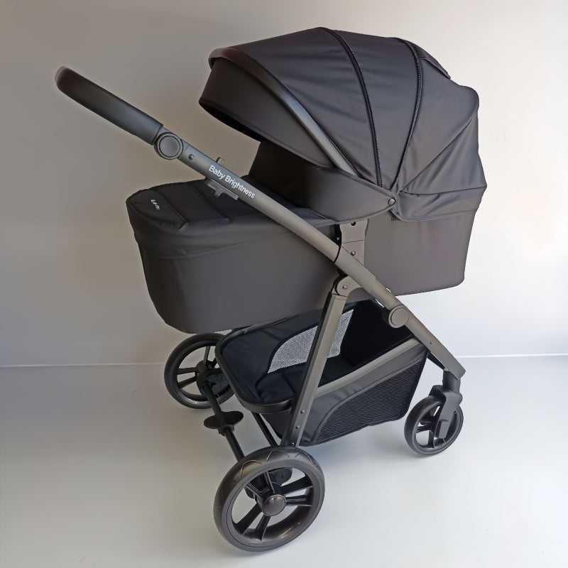 Newborn Pram – Palms 1+ Stroller with Bassinet and Car Seat (Black)