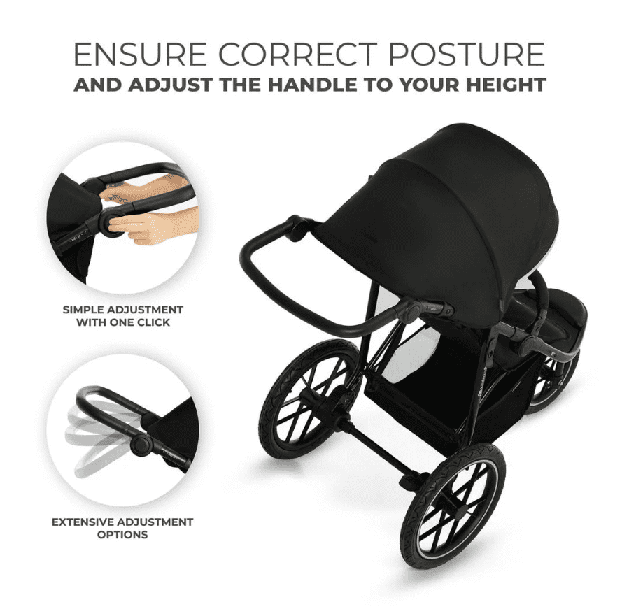 Newborn Pram – EasyGo 2+ Three Wheel Stroller with Car Seat and ISOFIX Base (Black)