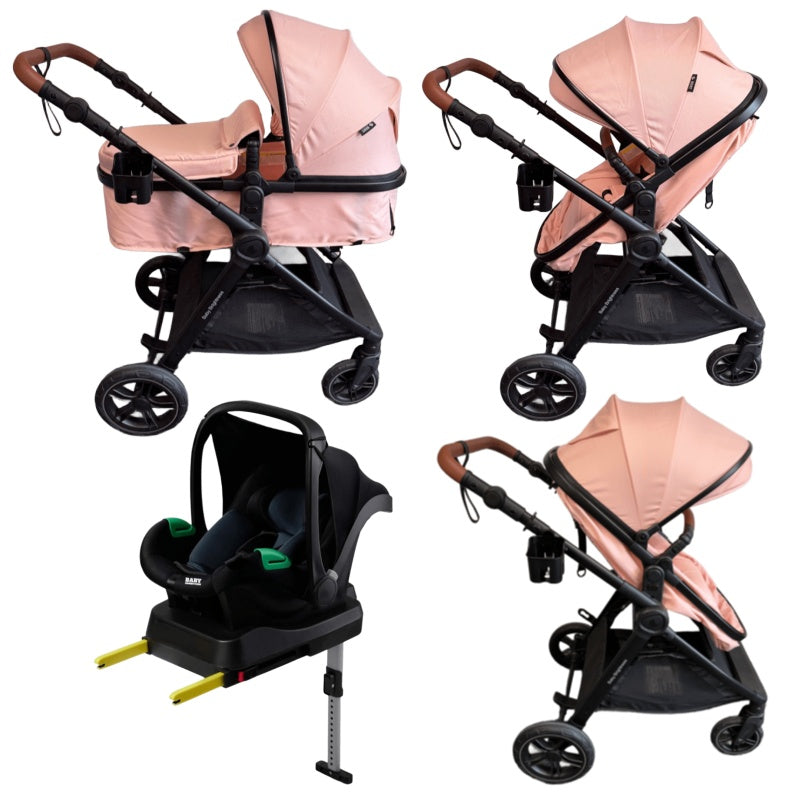 Pre-order Skyra 2-in-1 Newborn Pram & Bassinet Stroller with Car Seat and ISOFIX Base (Pink)