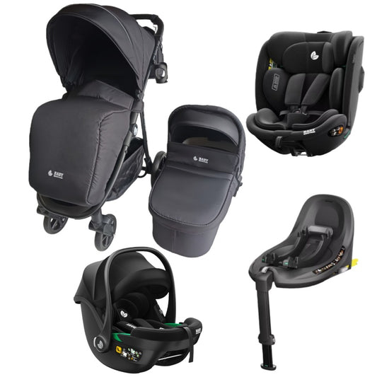 Pre-order Newborn Pram – Poplar Stroller with Carrycot + Infant Capsule + 360 Car Seat and Rotating ISOFIX Base (Black)