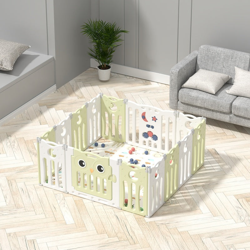 Foldable Baby Playpen 14 Panels – Green Safety Play Fence for Babies
