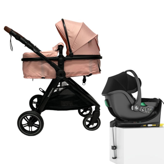 Skyra 2-in-1 Newborn Pram & Bassinet Stroller and Car Seat with ISOFIX Base (Pink)