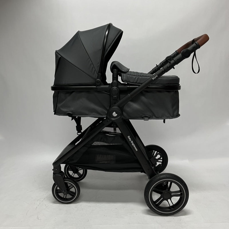 Skyra 2-in-1 Newborn Pram & Bassinet Stroller and Car Seat with Rotating ISOFIX Base (Grey)