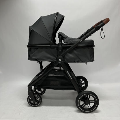 Skyra 2-in-1 Newborn Pram & Bassinet Stroller and Car Seat with Rotating ISOFIX Base (Grey)