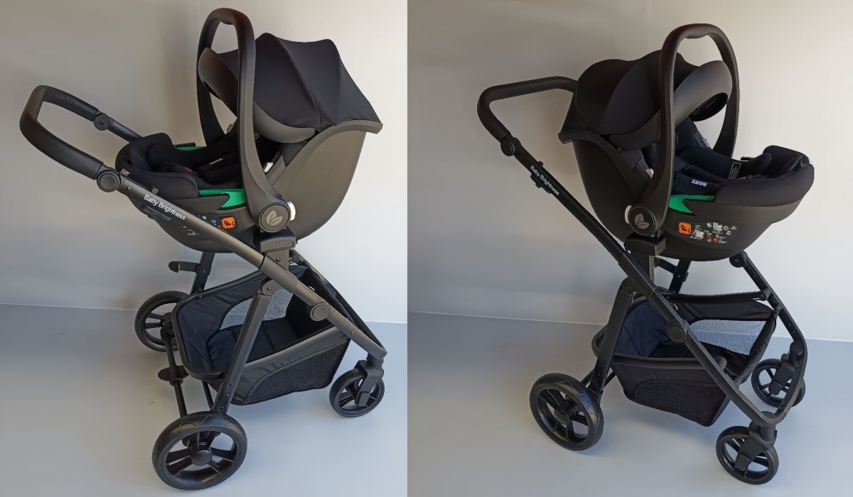 Newborn Pram – Palms 1+ Stroller with Bassinet and Car Seat (Black)