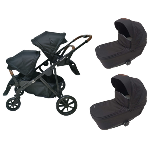 Baby Brightness Luxe twin stroller with double bassinets Black