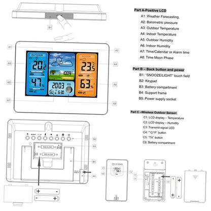 Digital Indoor-Outdoor Weather Station with Clock & Wireless Sensor (2 colours available)