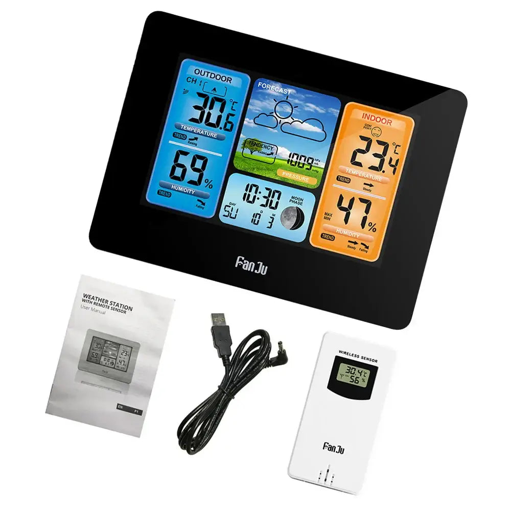 Digital Indoor-Outdoor Weather Station with Clock & Wireless Sensor (2 colours available)