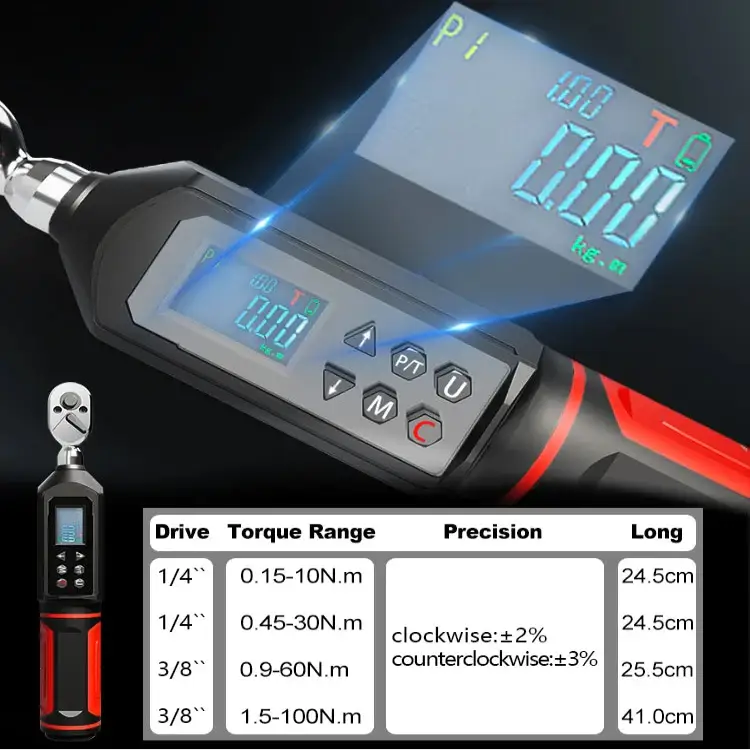 Digital Torque Wrench 0.15–100 N·m with LED & Buzzer Alerts (different models available)