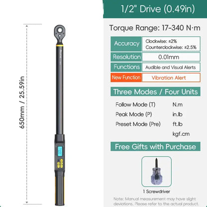 Digital Torque Wrench 1.5–340 N·m (±2% Accuracy) (different models available)