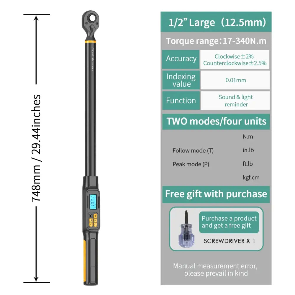 Digital Torque Wrench 1.5–340 N·m (±2% Accuracy) (different models available)