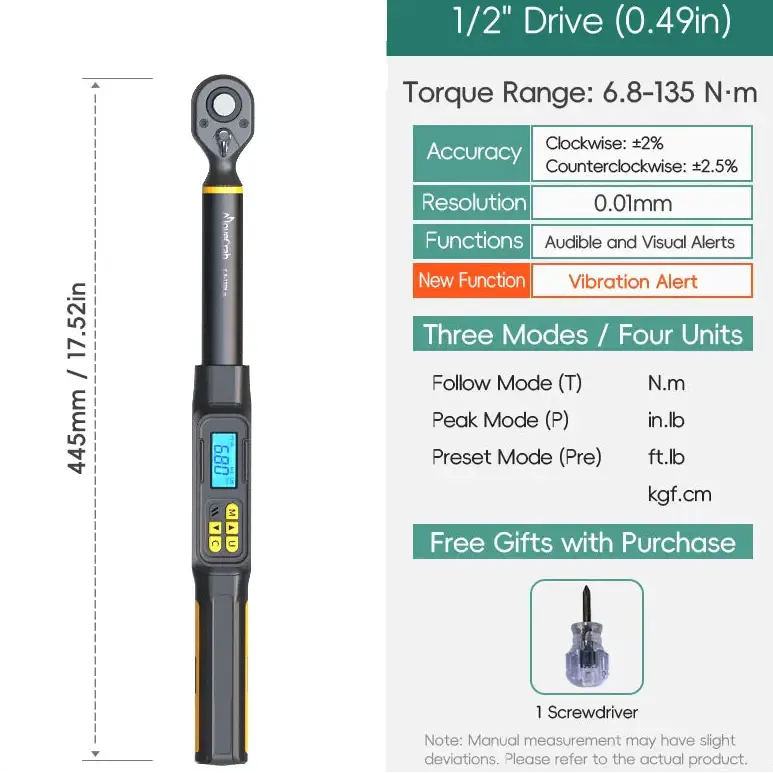 Digital Torque Wrench 1.5–340 N·m (±2% Accuracy) (different models available)