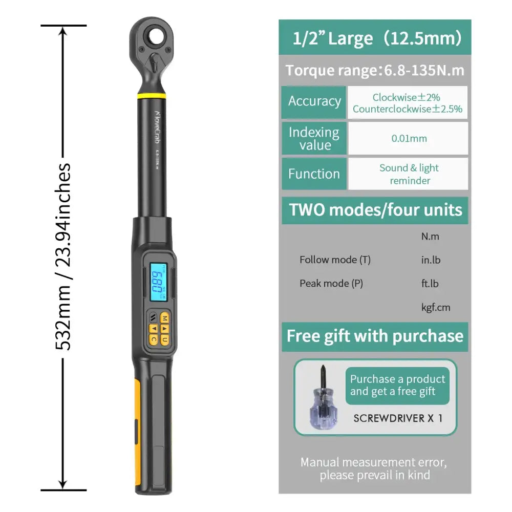Digital Torque Wrench 1.5–340 N·m (±2% Accuracy) (different models available)