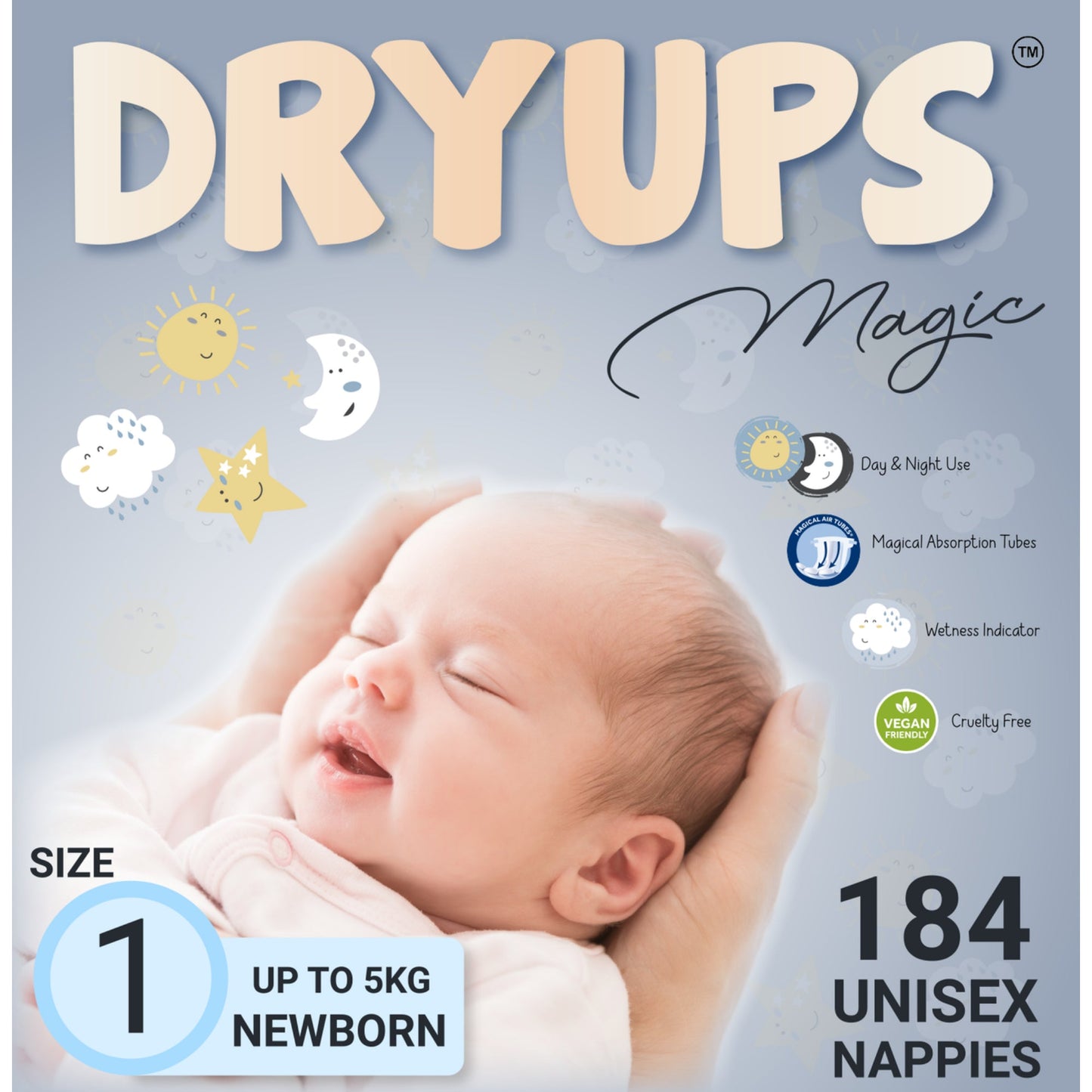 Dryups Magic Nappies Unisex Size 1 Newborn (up to 5kg)
