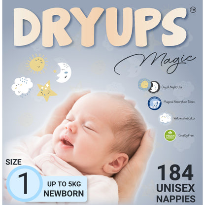 Dryups Magic Nappies Unisex Size 1 Newborn (up to 5kg)