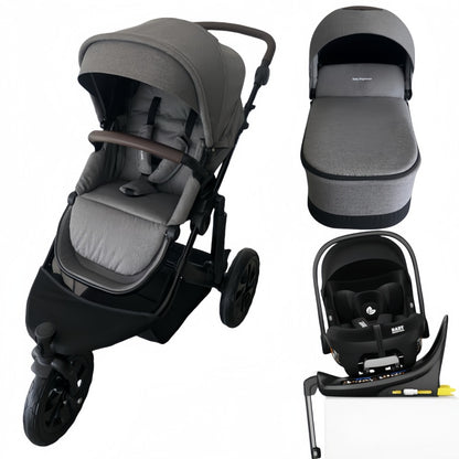 Baby Brightness easygo 1+ three wheel stroller & carrycot & baby capsule & Rotation ISOFIX base Grey