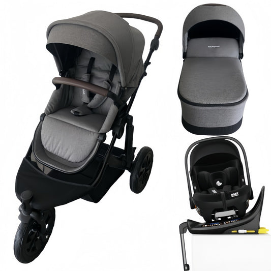 Baby Brightness easygo 1+ three wheel stroller & carrycot & baby capsule & Rotation ISOFIX base Grey