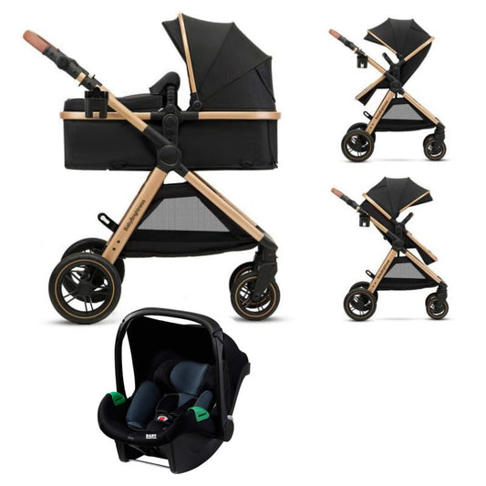 Pre-order Skyra 2-in-1 Newborn Pram & Bassinet Stroller and Car Seat (Black/Gold)