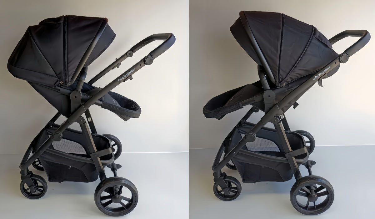 Newborn Pram – Palms 1+ Stroller with Bassinet and Car Seat (Black)