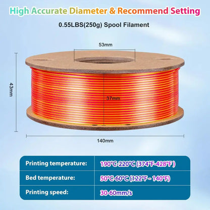 Dual/Tri-Colour Silk PLA 3D Printer Filament 1.75mm (250g)