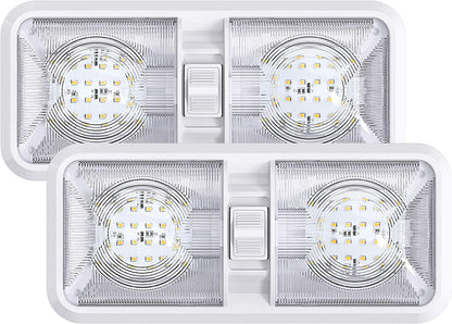LED 2 Pack RV LED Ceiling Double Dome Light Fixture