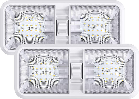 LED 2 Pack RV LED Ceiling Double Dome Light Fixture