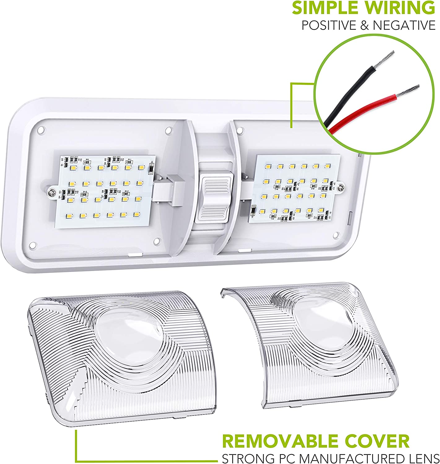 LED 2 Pack RV LED Ceiling Double Dome Light Fixture