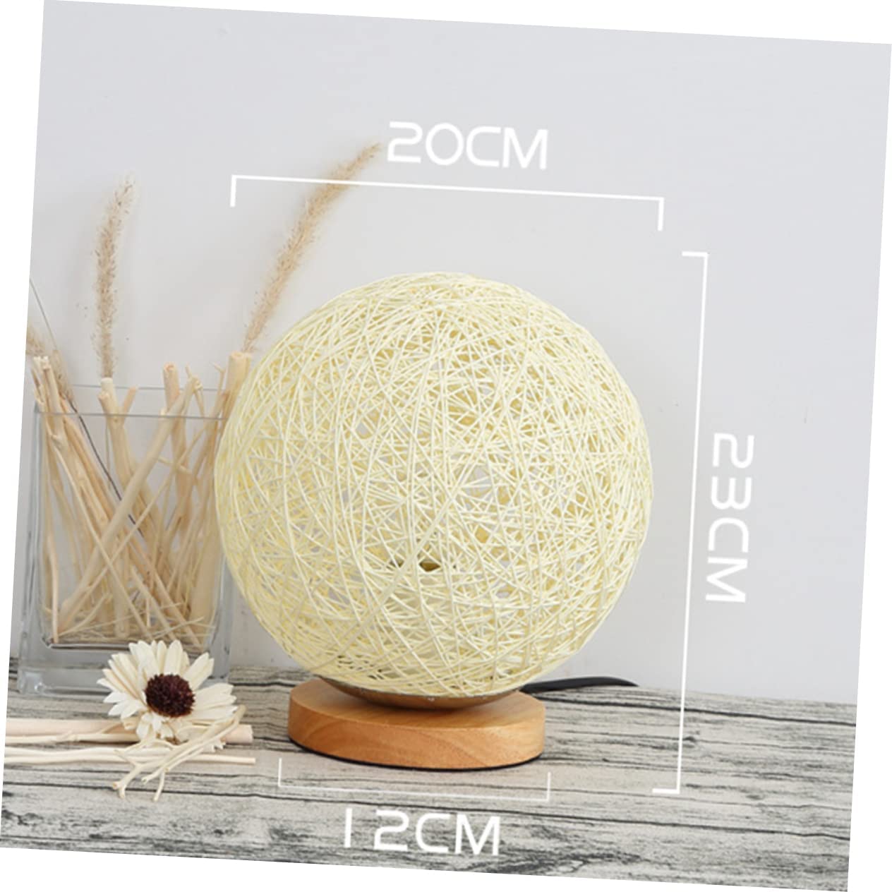 20cm Wooden Rattan LED Table Desk Bedside Night Light Lamp