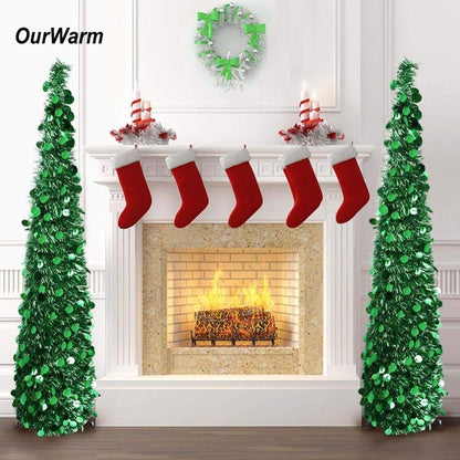 1.5M Collapsible Christmas Tinsel Tree Pop Up Artificial Xmas Tree with Easy Assembly Stand