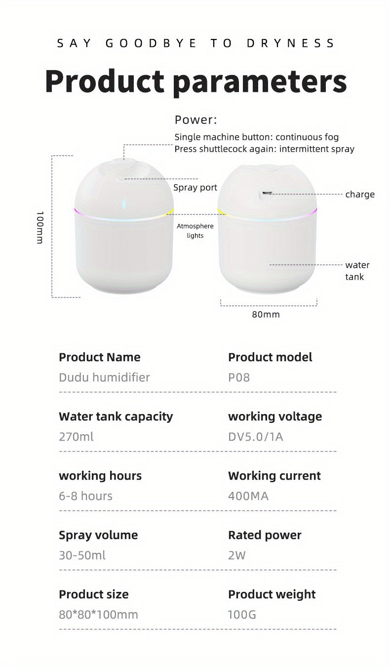 270ml USB Air Humidifier & Aroma Diffuser with LED Night Light