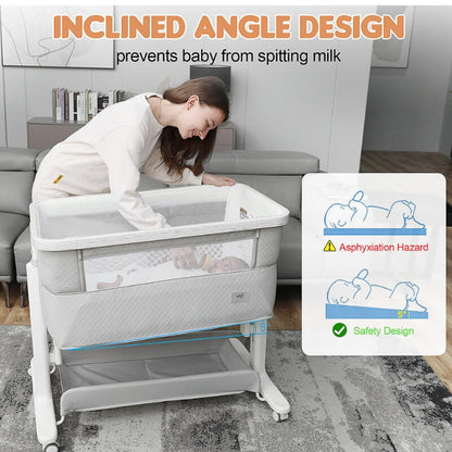 Portable & Adjustable Electric Baby Crib/ Baby Bassinet Bedside Sleeper 2 Rocking Motion With Storage