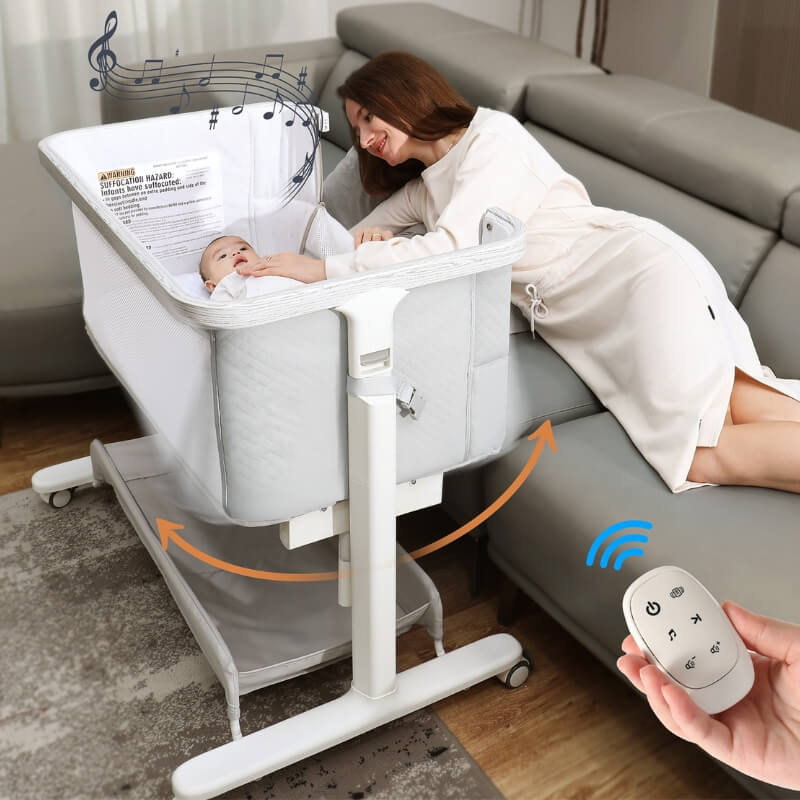 Portable & Adjustable Electric Baby Crib/ Baby Bassinet Bedside Sleeper 2 Rocking Motion With Storage