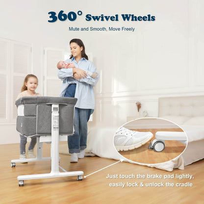 White Portable & Adjustable Electric Baby Crib/ Baby Bassinet Bedside Sleeper 2 Rocking Motion
