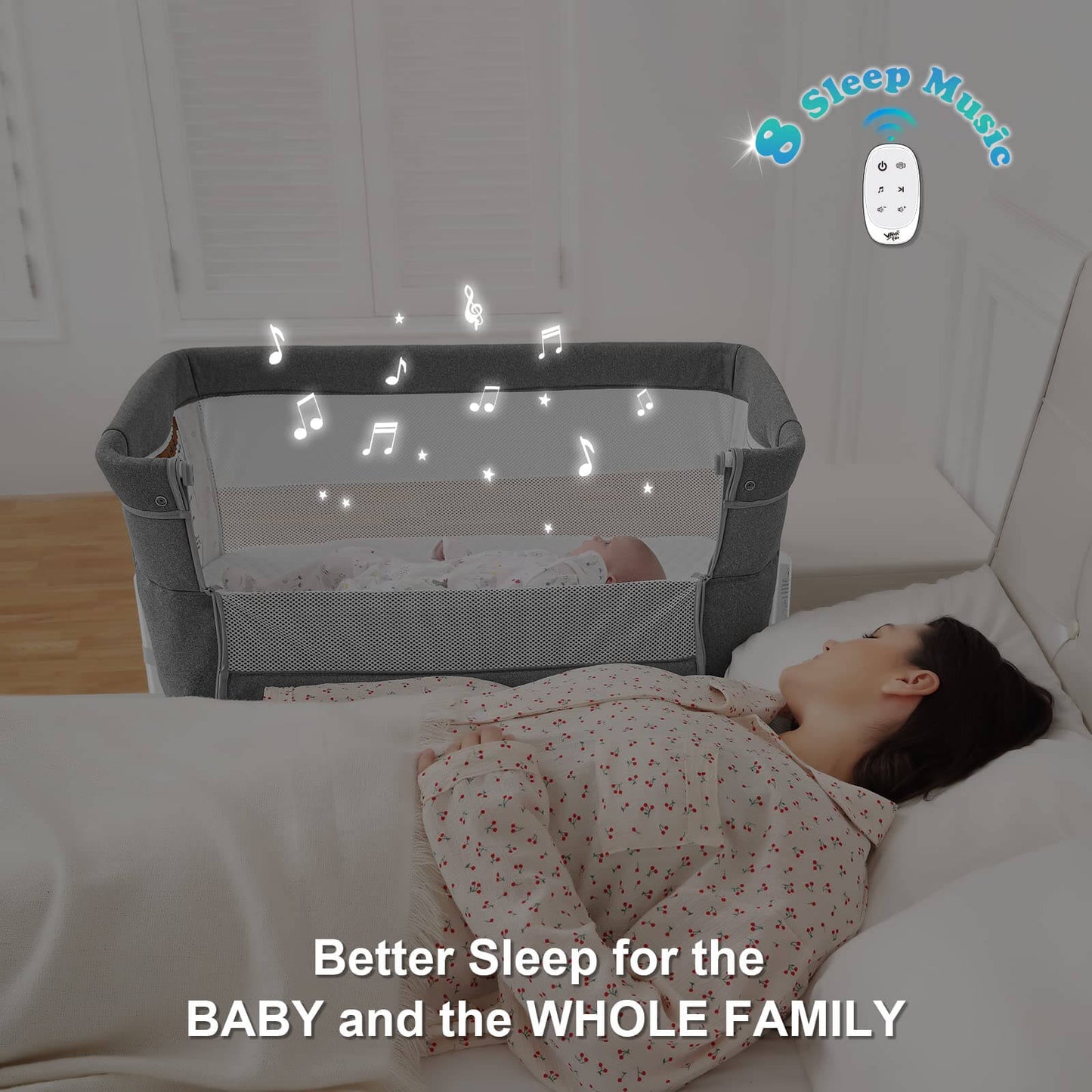 White Portable & Adjustable Electric Baby Crib/ Baby Bassinet Bedside Sleeper 2 Rocking Motion