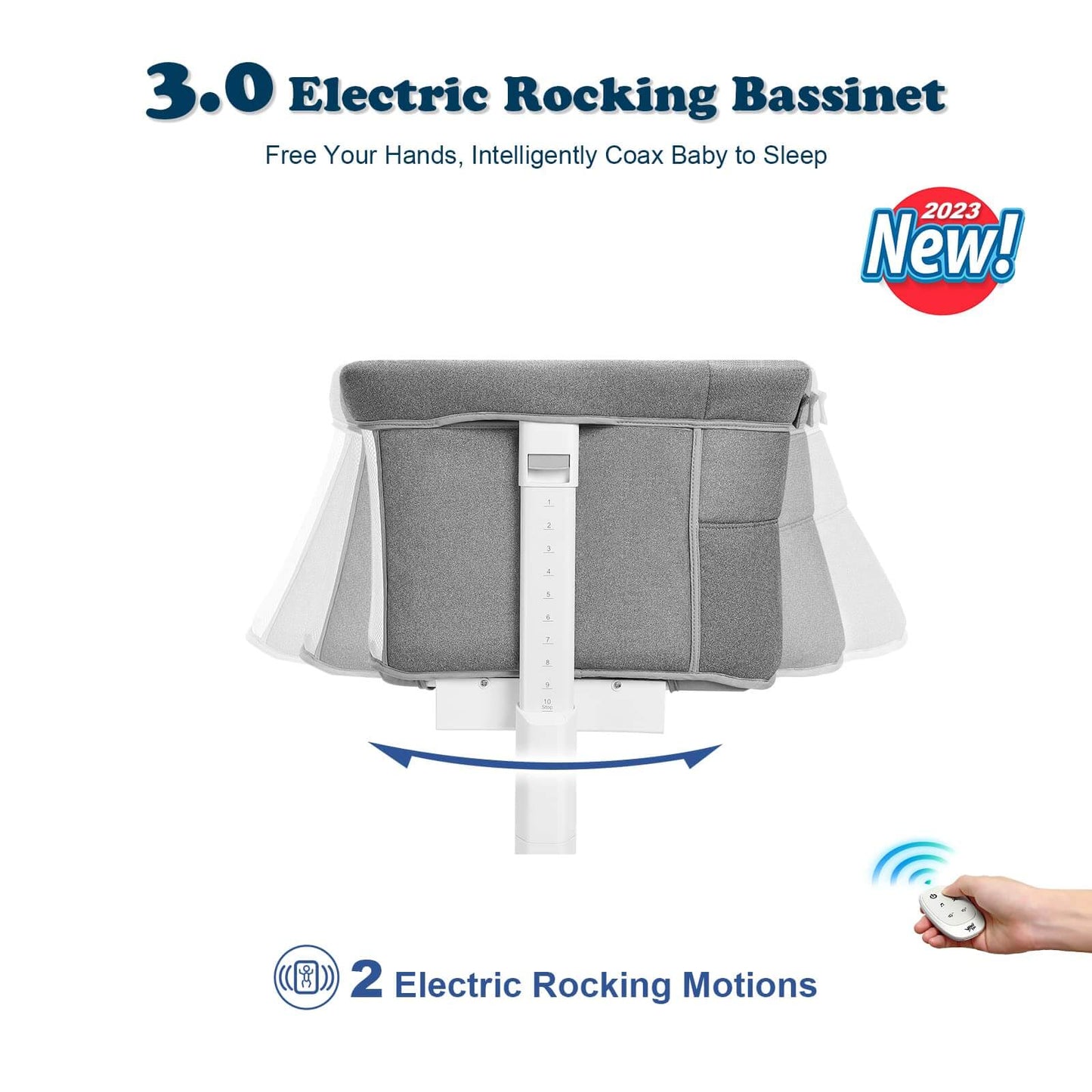 White Portable & Adjustable Electric Baby Crib/ Baby Bassinet Bedside Sleeper 2 Rocking Motion